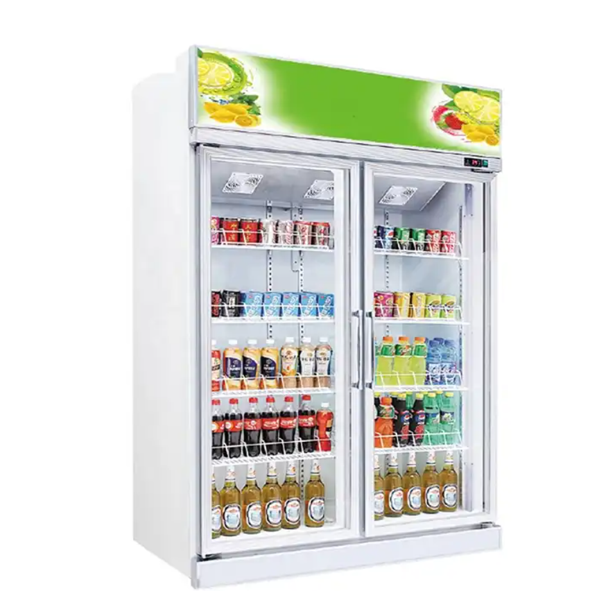 Supermarket Commercial Beverage Display Double Door Refrigerator