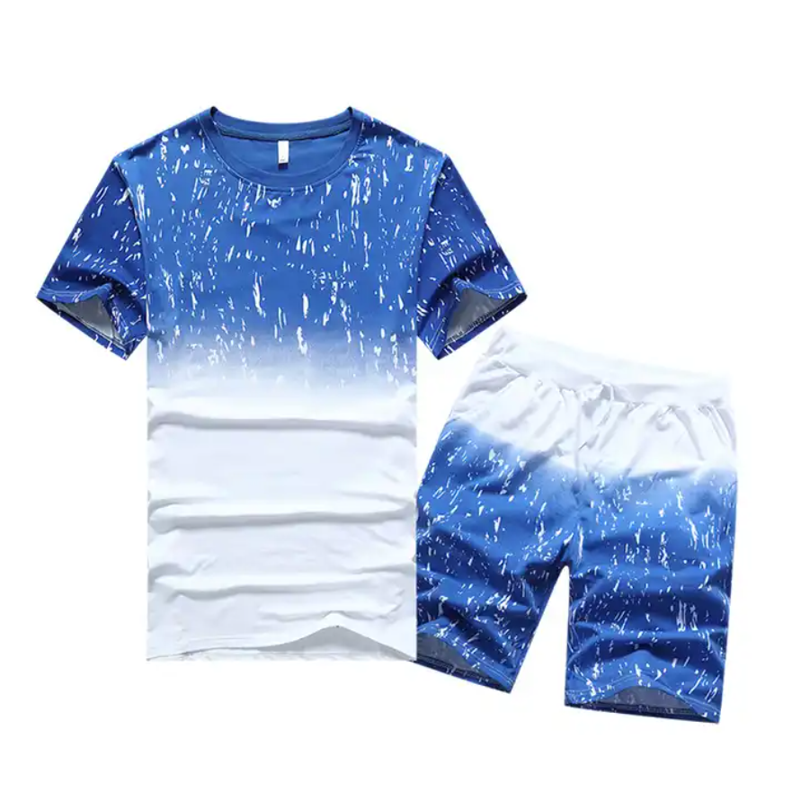 Summer Jogging Men Short Sleeve T-shirt Shorts Set Gym Running Track Sport Tie Dye Shorts Set