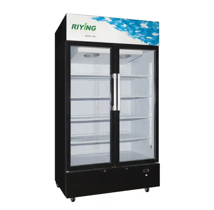 Big Size Commercial Upright Display Cooler Showcase Chiller Double Glass Door Refrigerator