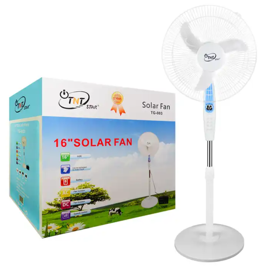 TNTSTAR TG-003 16 Inch Round Base Tower & Pedestal Standing Fan Rechargeable AC DC Electric Solar Stand Fan