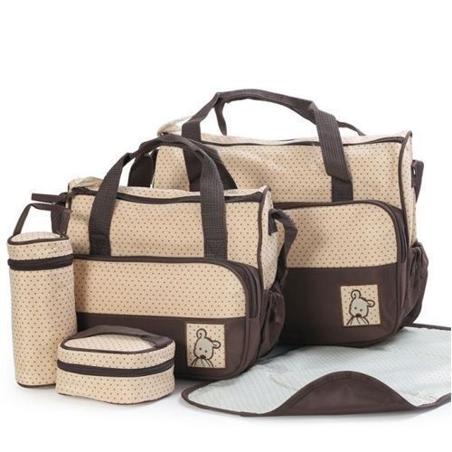 Multi-Function Baby Diaper Changing Bag, 5 Piece Set - Brown