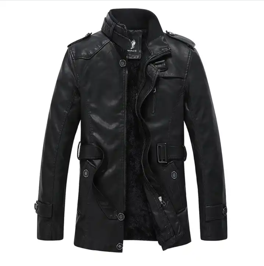 Warm Leather Jacket Fashion Faux Fur Lined Zipper Closure Design Men's Jacket