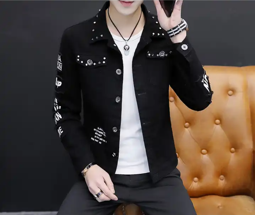 Denim Jacket Men's Korean Style Clothing Rivet Jacket