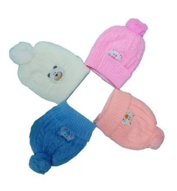 4Pcs Warm Baby Hats Knitted Caps - Cream, Pink, Orange, Blue