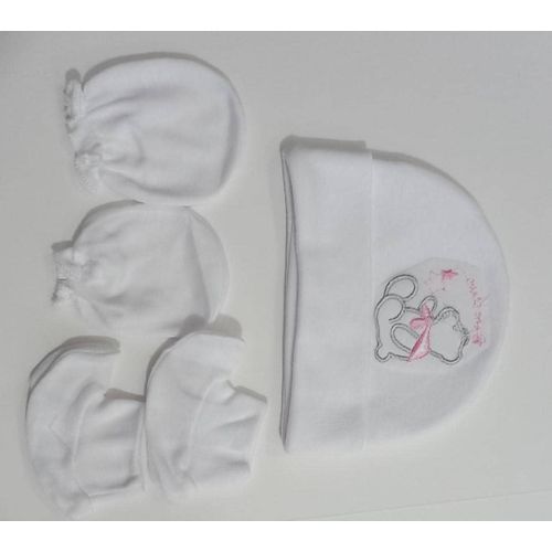 A Set of Baby Cap Mittens Socks - White