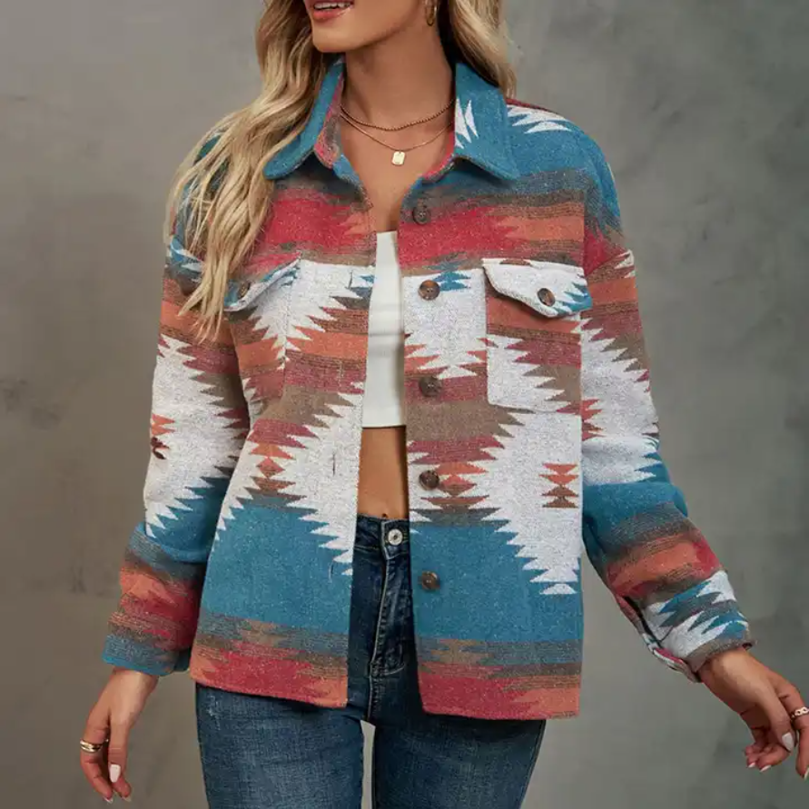 Womens Clothing Ladies Long Sleeve Button Down Vintage Aztec Jacket Coats