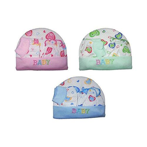 3Pcs Baby Cotton Cap,Mitten & Booties Set - Multiple Designs