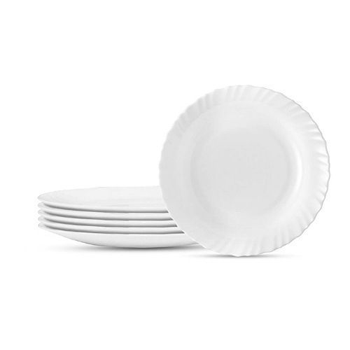 6 Pcs Of Plain Self Design Dinner Plates - White .