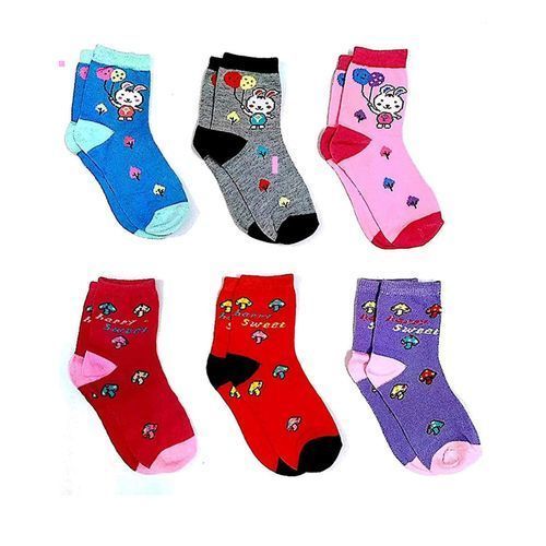 6 Pair Of Fashion Lovely Colourful Children's Socks - Multi color