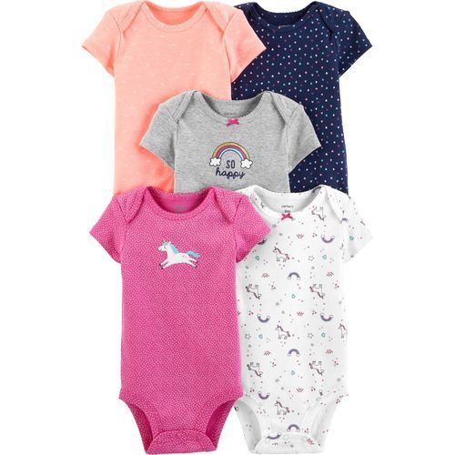 5 Pack Baby Girl Newborn Short Sleeve Bodysuits - Multicolor.