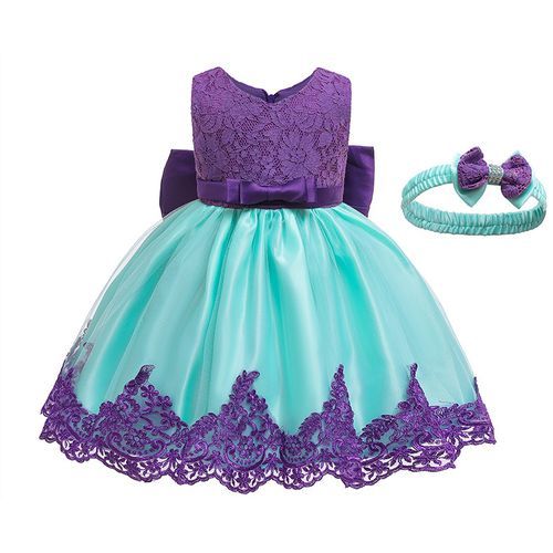 Kids Princess Dress Plus Headband, Blue, Purple