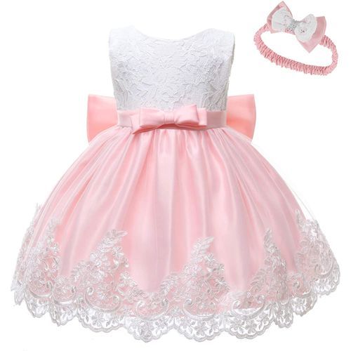 Kids Dress With Headband , White, Peach