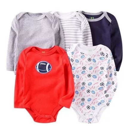 5 Baby Boy Cotton Bodysuits - Multiple Designs