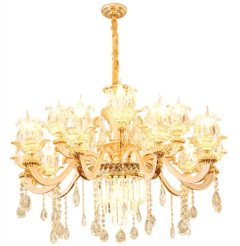 Lighting European Luxury Modern Big Golden Crystal Glass Staircase Villa Living Room Chandeliers