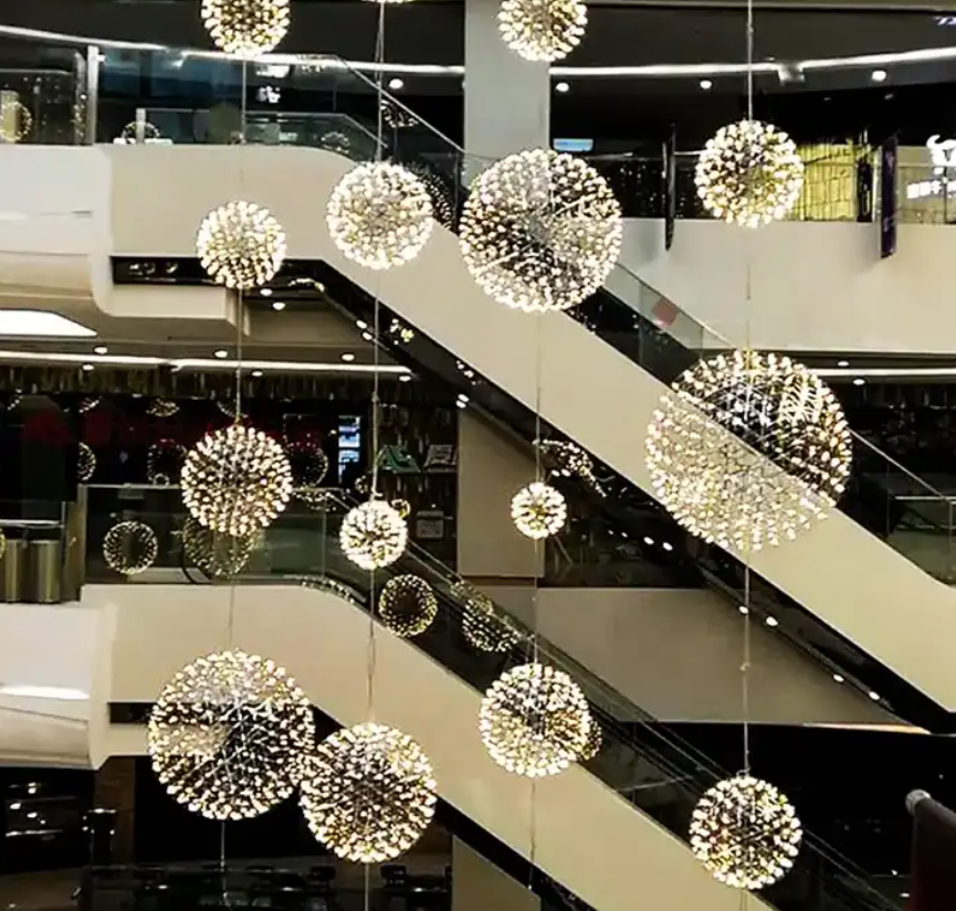 Hotel Lobby Stainless Steel Spark Ball LED Pendant Light Firework Ball Decorative Lighting