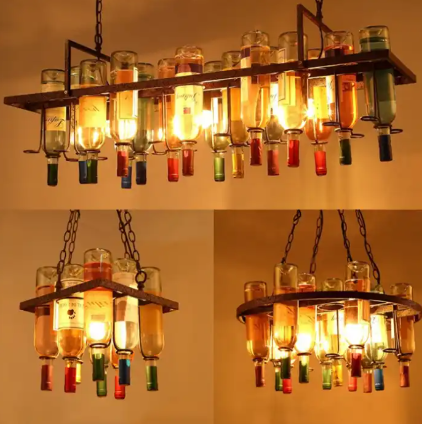 Creative lampada Industrial style art decor iron glass wine bottle bar coffee clubs chandelier pendant lamp