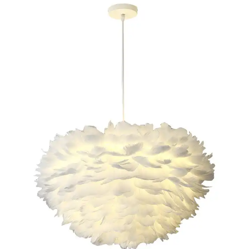 Contemporary Style Home Decoration Fixtures White Feather E27 Led Chandelier Pendant Light