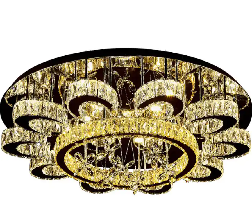 Luxury Modern Design home living room Custom Fancy Golden LED K9 Crystal Chandelier Lamp Round Ceiling Light