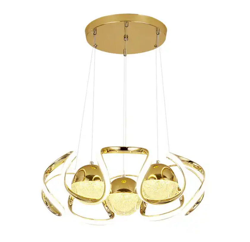 Popular Style Gold Modern Design Glass Gold Industrial Hanging Light Chandelier Pendant Led Ring Light