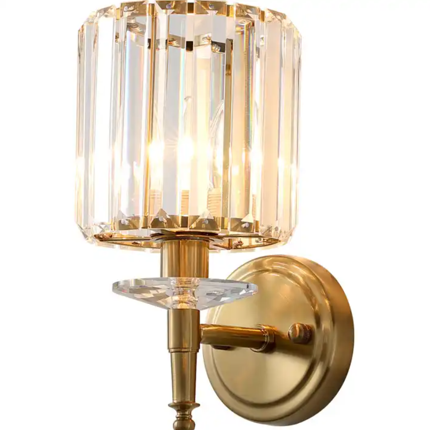 Luxury golden hotel stair corridor bedroom wall lamp post modern fashion crystal wall sconce Iwork lighting