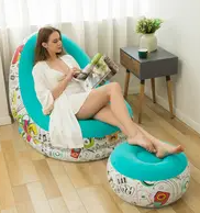 Intex Inflatable Flocking Air Chair With Footrest - Multi-color