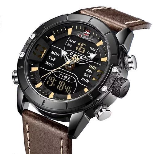 Naviforce leather Digital And Analog Mens Water Proof Watch - Brown.
