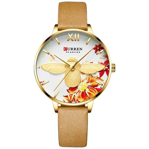 Leather Strapped Analog Ladies Watch - Gold