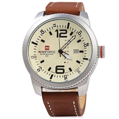 Men's Faux Leather Watch- Brown